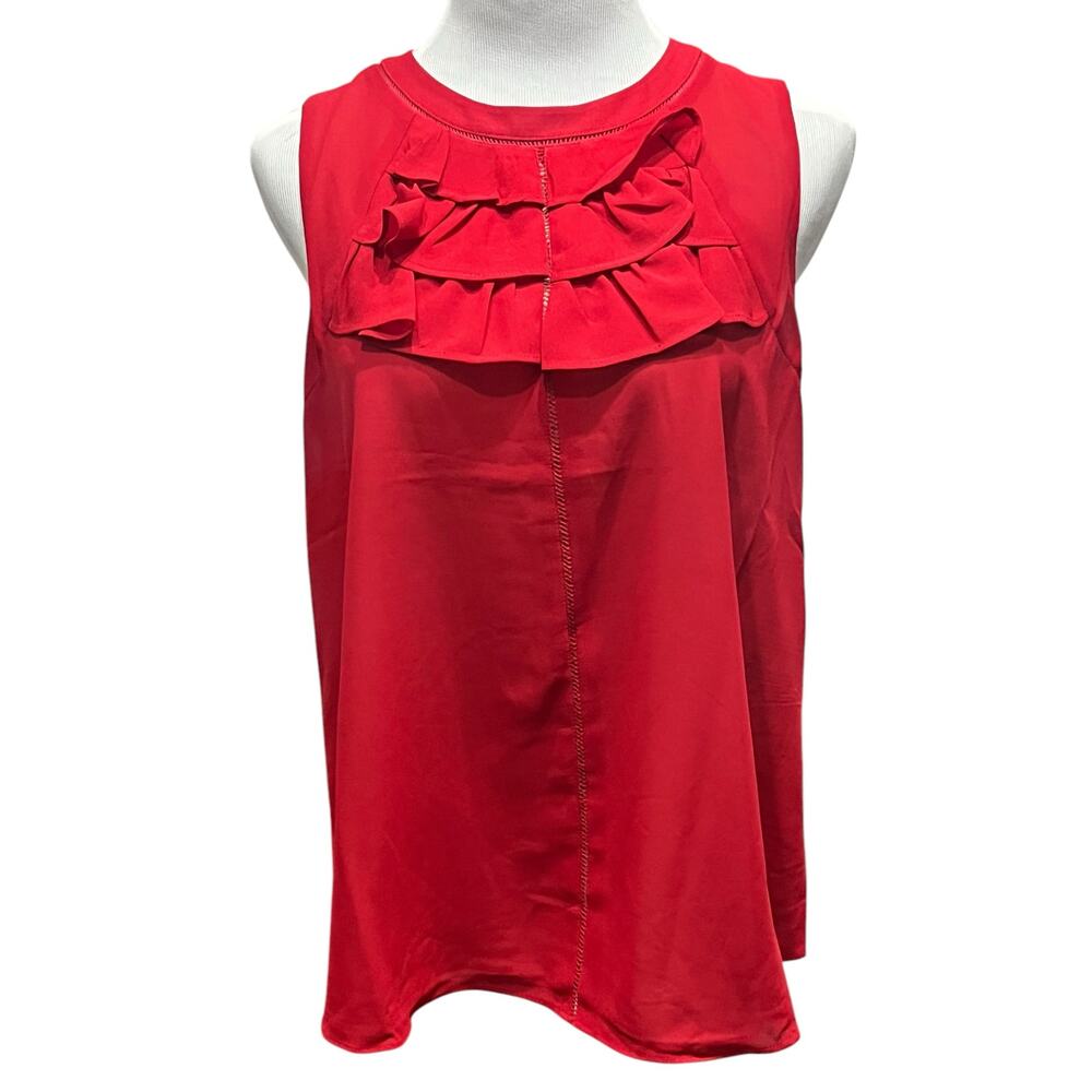 Rose + Olive Women's Red Sleeveless Ruffle Tank Top Blouse SIZE Large